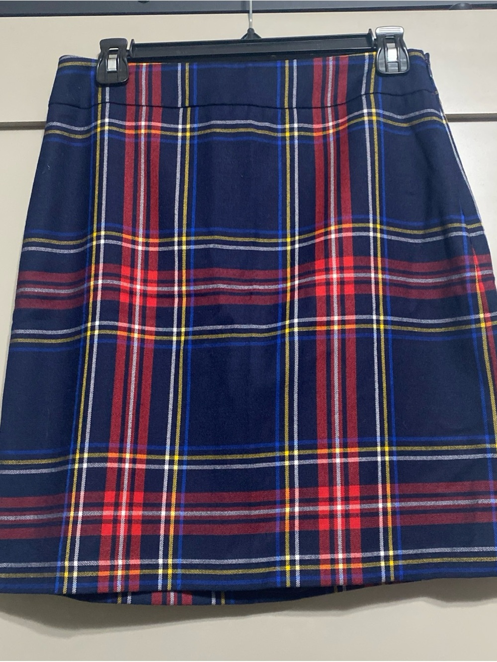 Talbots Navy, Red & Yellow Plaid Wool-Blend Mini Skirt
